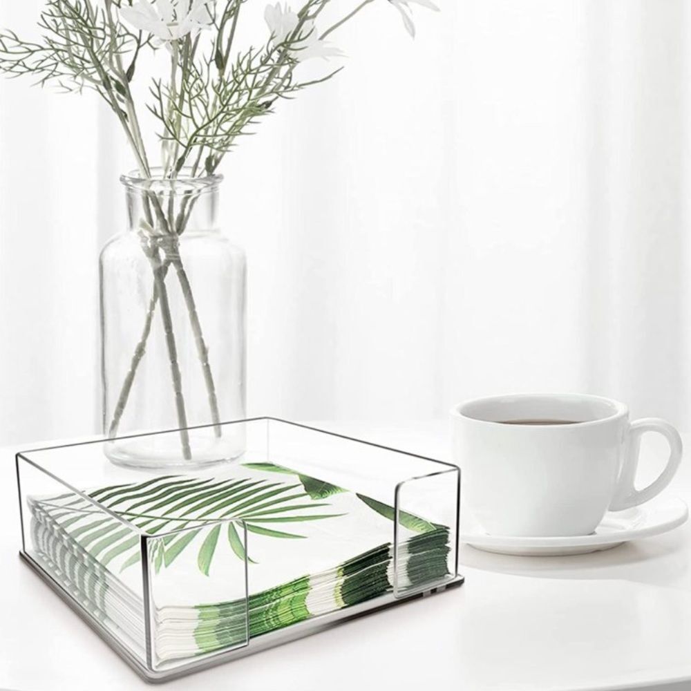 Clear Acrylic Napkin Holder with Non-Slip Feet 7 x 7